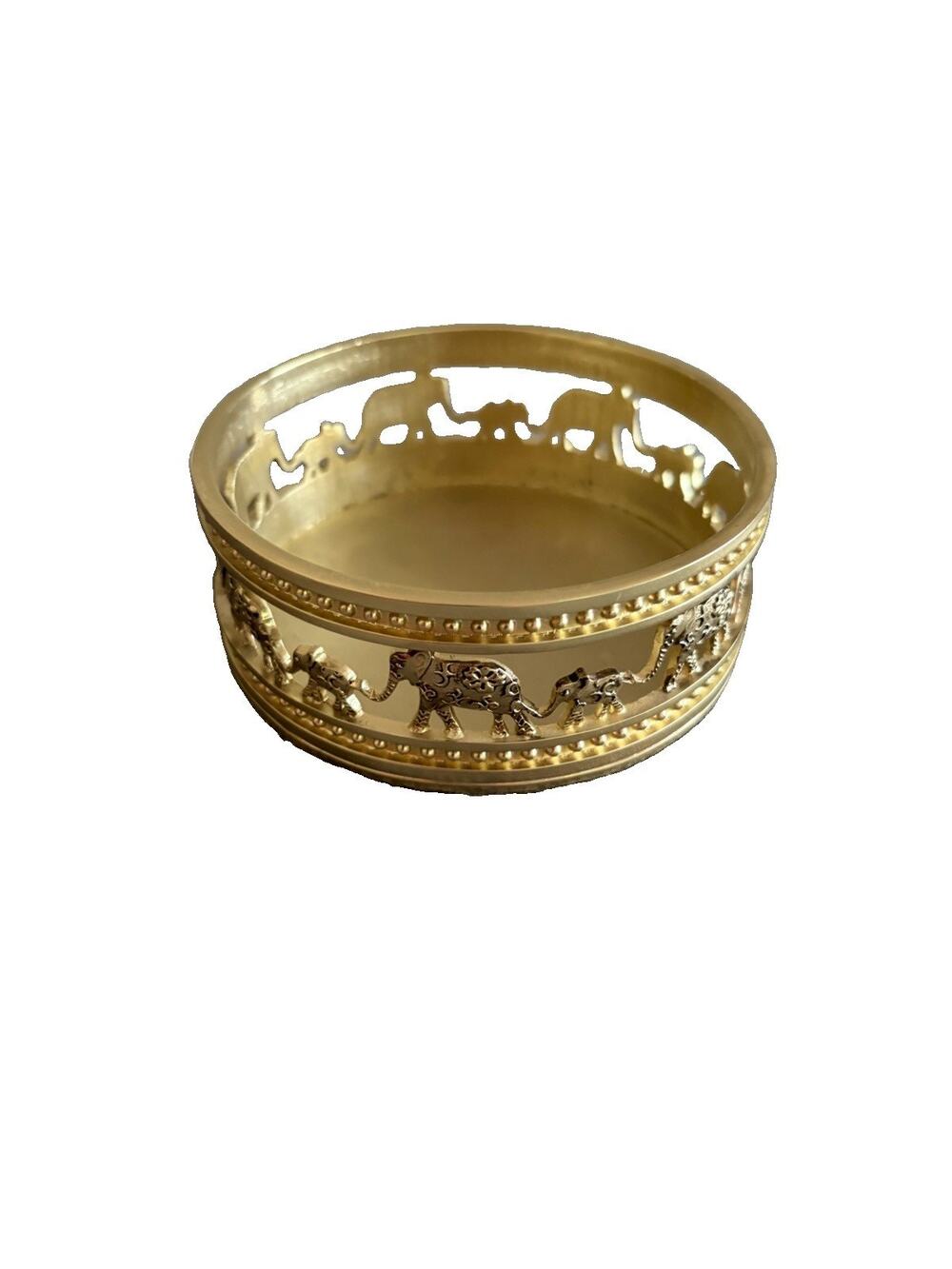 Brass Colored Elephant Family Round Candle Holder